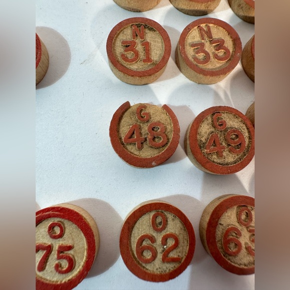 Vtg Lotto Game Replacement Pieces Wooden Numbered Markers Not Complete 72 Pieces - Picture 4 of 5